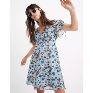 Madewell Dress 0 XS Blue Wildflower Garden Floral Printed Short Sleeve A-Line